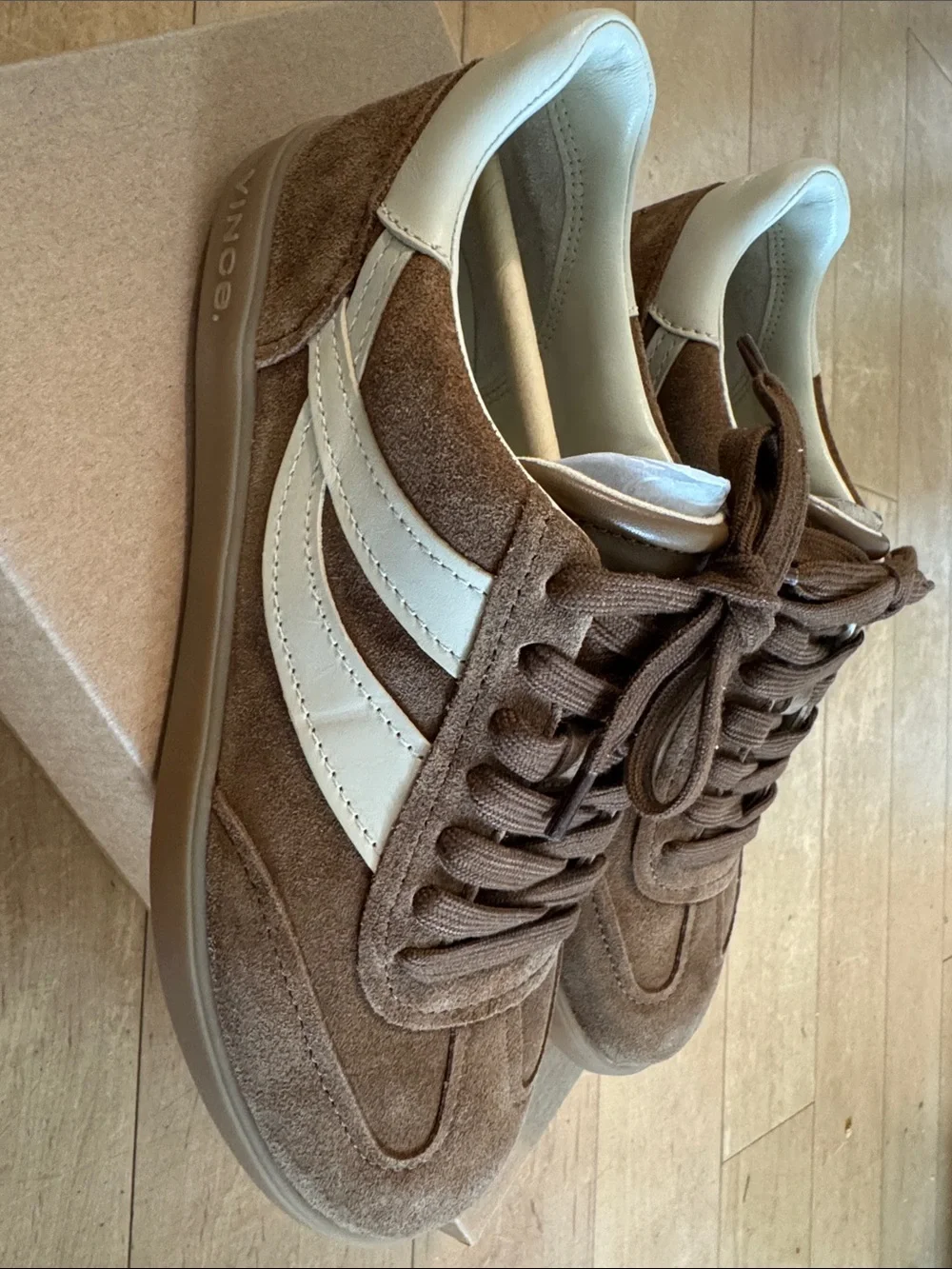 Vince Elmwood Oasis Sneaker in Brown with White Stripe